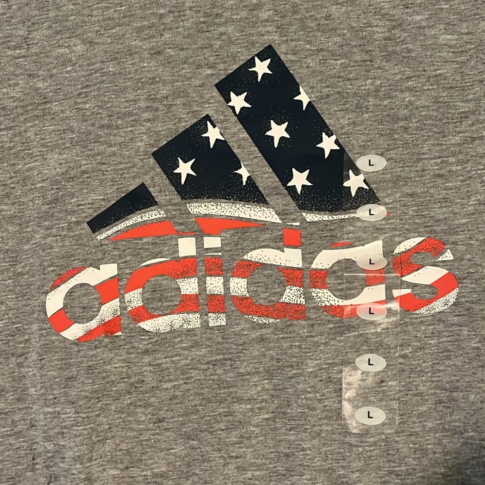Adidas L Gray American Flag Logo Short Sleeve Tee Shirt